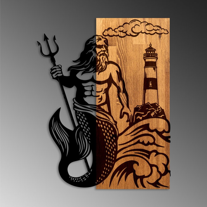 Wallity Poseidon - Escultura de pared de madera y metal en nogal y negro